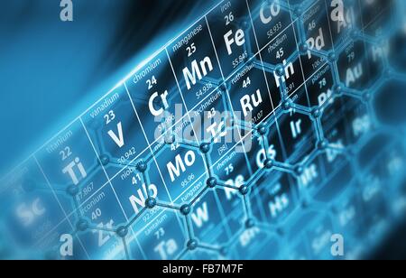 Tavola periodica con molecole concetto illustrazione. Foto Stock