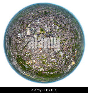 Vista aerea, fisheye immagini dal centro di Aquisgrana, obiettivo fisheye, panoramica, la Cattedrale di Aquisgrana e Aachen City Hall, Foto Stock