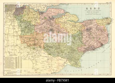 KENT: County map. Circoscrizioni parlamentare divisioni. Le ferrovie. BACON 1902 Foto Stock