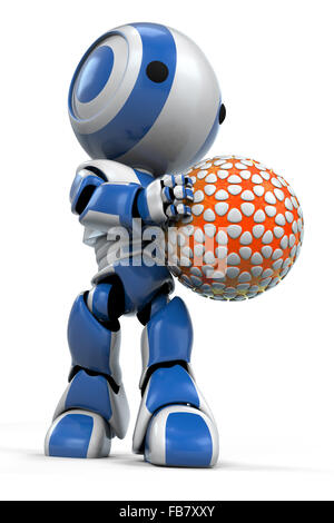 Un robot blu tenendo un avveniristico sfera il cui pattern appare come una ragazza di quattordici anni era annoiato e bisogno di qualcosa. Foto Stock