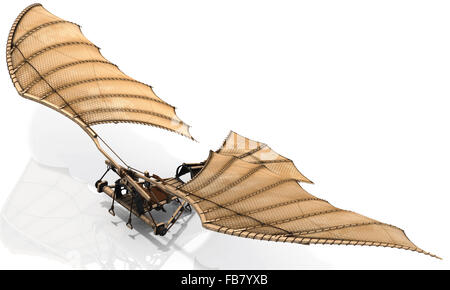 Il classico leonardo da vinci macchina volante, altrimenti noto come un ornithopter. Lasciate che i vostri sogni prendono il volo! Dare di sollevamento per il tuo. Foto Stock