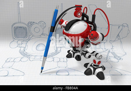 Designer robot con matita meccanica. Foto Stock