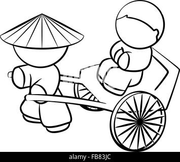 Disegno della linea di risciò cinese. Illustrazione Vettoriale