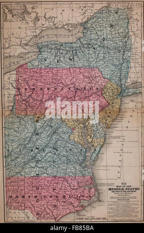 Mappa del Medio Gli Stati degli Stati Uniti America, circa 1861 Foto Stock