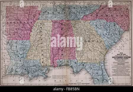 Mappa del sud degli Stati Uniti - Stati Uniti d'America - circa 1861 Foto Stock