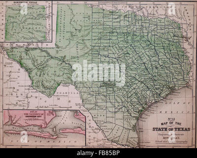 Mappa dello Stato del Texas, circa 1861 Foto Stock