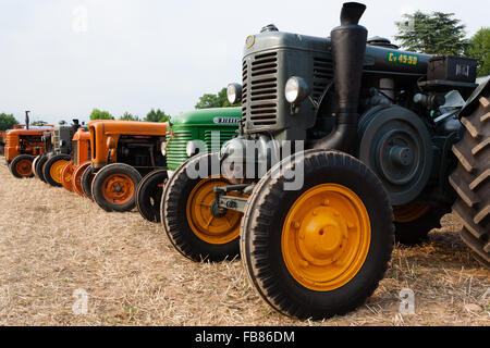 Dettaglio dei vecchi trattori in prospettiva, veicolo agricolo, vita rurale Foto Stock