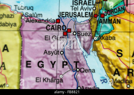Foto di una mappa della Repubblica Araba di Egitto e la capitale del Cairo . Foto Stock