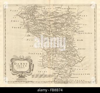 Derbyshire: 'DARBY SHIRE' DI ROBERT MORDEN. Mostra il Peak District, 1772 mappa vecchia Foto Stock