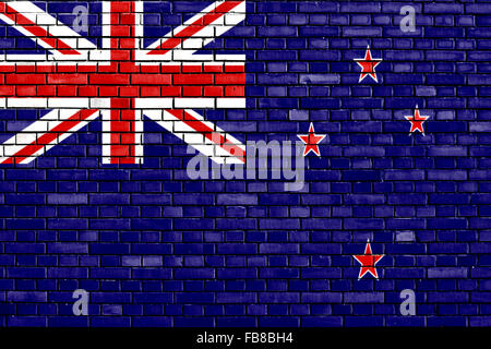 Bandiera della Nuova Zelanda dipinta su un muro di mattoni Foto Stock