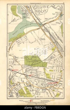 WILLESDEN GREEN: Cricklewood,Dollis Hill,Neasden,Cricklewood,Hendon, 1928 Mappa Foto Stock