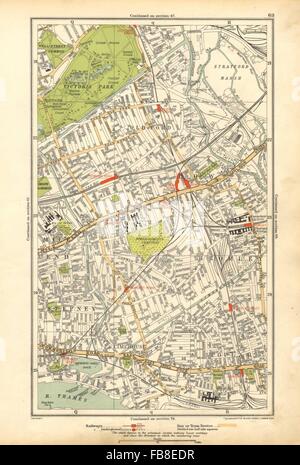 EAST END: Prua,Bromley,Limehouse,Old Ford,pioppo,Victoria Park,Stepney, 1928 Mappa Foto Stock