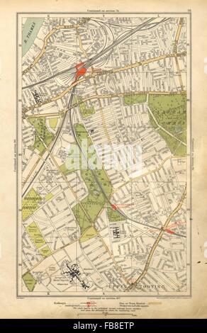 CLAPHAM: Wandsworth,Balham,Superiore Tooting,Battersea,Clapham Junction, 1928 Mappa Foto Stock