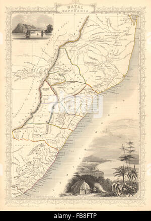 "NATAL & KAFFRARIA': Capo orientale. Durban. Sud Africa TALLIS/RAPKIN, 1851 Mappa Foto Stock