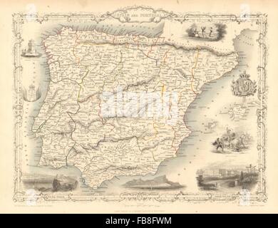 Spagna & Portogallo: Lisbona Madrid viste di Gibilterra. Iberia TALLIS/RAPKIN, 1851 Mappa Foto Stock