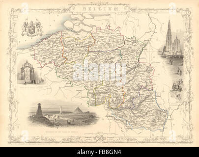 Belgio: con il Lussemburgo. Anversa & Waterloo vignette. TALLIS/RAPKIN, 1851 Mappa Foto Stock