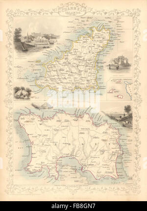 Isole del Canale: St Peter Port vista. Jersey e Guernsey. TALLIS/RAPKIN, 1851 Mappa Foto Stock