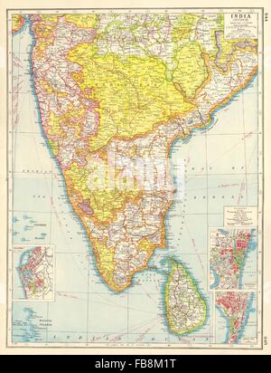 INDIA BRITANNICA SUD/CEYLON:Mysore Hyderabad.Madras Bombay piano Colombo, 1920 Mappa Foto Stock