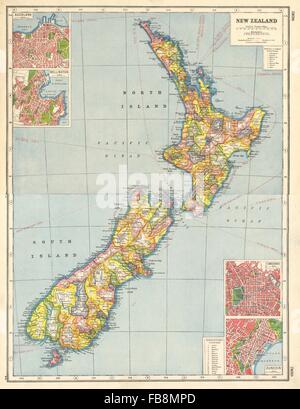 Nuova Zelanda: Contee. Wellington Auckland Christchurch Dunedin piani, 1920 Mappa Foto Stock