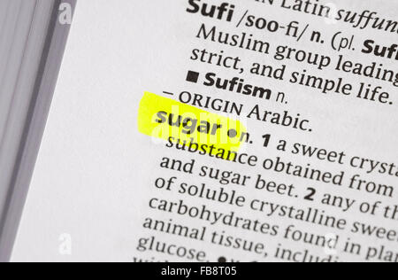 Definizione del dizionario della parola lo zucchero Foto Stock