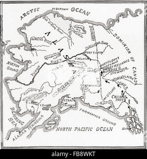 Mappa del Klondike Gold scavi e vicinanze, Alaska, Nord America, 1898 - 1899. Foto Stock