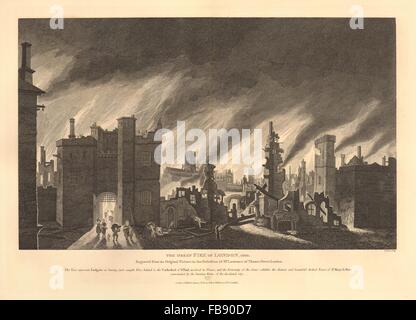 Il grande incendio di Londra 1666. Ludgate la Cattedrale di St Paul e St Mary-le-Bow, 1834 Foto Stock