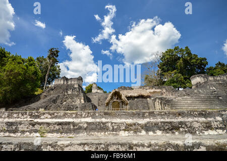 Nord Acropoli strutture sul Grand Plaza del Parco Nazionale di Tikal e sito archeologico, Guatemala Foto Stock