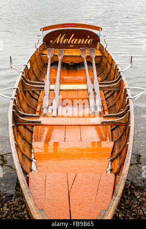 Le barche a remi a noleggio, Lago di Windermere, Ambleside, Lake District, Cumbria, Inghilterra Foto Stock