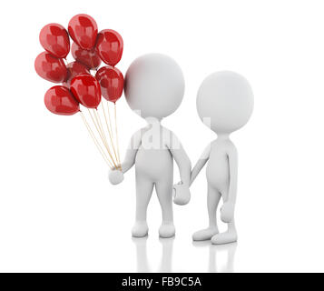 3D renderer immagine. La gente bianca con palloncini rossi. Matura in amore. Isolato sfondo bianco Foto Stock
