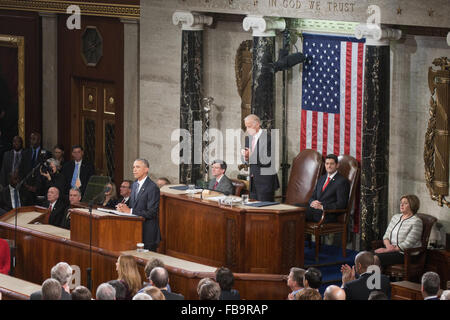 Washington DC, Stati Uniti d'America. Il 12 gennaio, 2016. Il presidente Barack Obama offre il suo stato finale dell'Unione . Photo credit: Credito: Rudy k/Alamy Live News Foto Stock