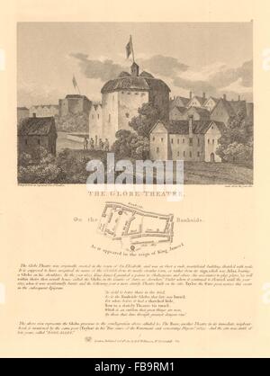 Il Globe Theatre, Bankside c1610. Piano che mostrano Orso Rose Garden Globe, 1834 Mappa Foto Stock