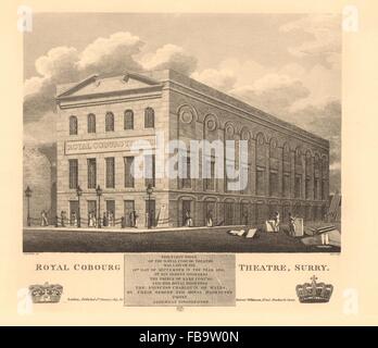 OLD Vic Theatre. Esterno. 'Royal Coburg Theatre'. Lambeth, Londra, stampa 1834 Foto Stock