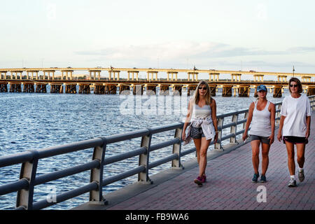 Bradenton Florida, Manatee River Water River waterwalk Park, Green Bridge, lungomare, adulti donna donna donne donne donne adulte, amici, passeggiate, visitatori trave Foto Stock
