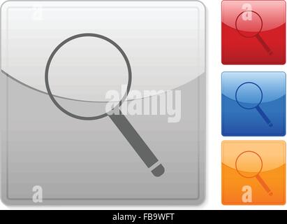 Quadrato di colore pulsanti web alla lente di ingrandimento su uno sfondo bianco. Illustrazione Vettoriale. Illustrazione Vettoriale