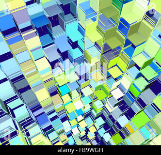 3d astratto modello frammentato in blu giallo verde Foto Stock