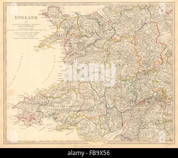 Il Galles e Inghilterra WEST MIDLANDS. Mostra contee. Colore originale.SDUK, 1844 Mappa Foto Stock