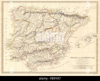 IBERIA. La Spagna e il Portogallo che mostra le province. SDUK, 1844 Mappa antichi Foto Stock