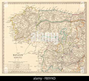 Spagna NW. Leon galicia asturias Zamora Toro Palencia Salamanca. SDUK, 1844 Mappa Foto Stock