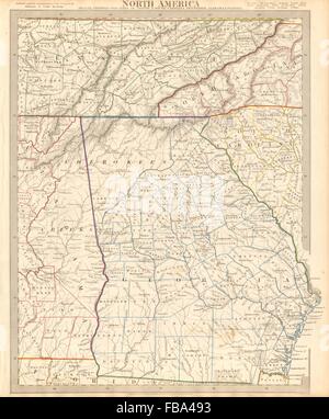 Stati Uniti d'America. Alabama Georgia Cherokee & Muscogee villaggi. TN NC SC FL. SDUK, 1844 Mappa Foto Stock