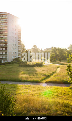 "Plattenbau lo stile degli edifici di appartamenti a Francoforte (Oder), ex Germania est Foto Stock