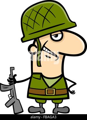 Cartoon illustrazione del soldato in uniforme militare Professionale Illustrazione Vettoriale