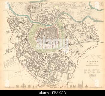 VIENNA WIEN. Città antica città mappa piano. Edificio principale profili. SDUK 1844 Foto Stock