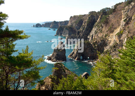 Kitayamazaki Cliff, Sanriku Costa, Shimohei pistola, nella prefettura di Iwate, Giappone Foto Stock