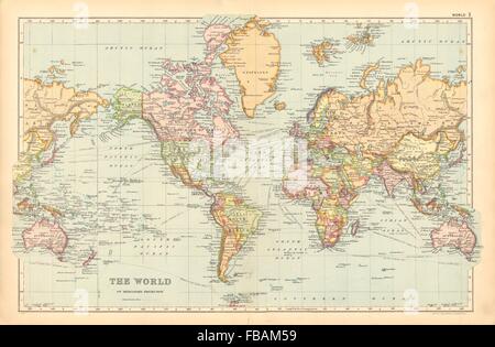 Sul mondo di Mercatore proiezione del. Che mostra le rotte marittime. BACON, 1904 mappa vecchia Foto Stock