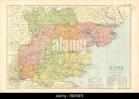 ESSEX. Mostra divisioni parlamentare, boroughs & parchi. BACON, 1904 mappa vecchia Foto Stock