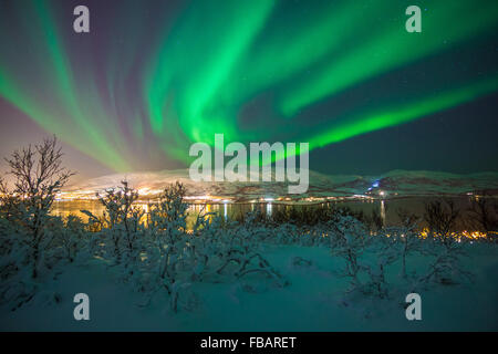 Aurora Boreale su Tromso, Norvegia settentrionale Foto Stock