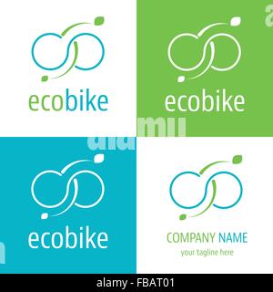 Mark, icona, simbolo per la società che vende ecologico e biciclette elettriche. Web e icona di stampa creato con cerchio verde e blu Illustrazione Vettoriale