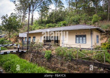 Ohiya stazione ferroviaria piattaforma, Southern Highlands, Sri Lanka Foto Stock