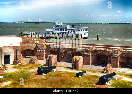 Elevato angolo di vista del porto di Charleston da Fort Sumter, Carolina del Sud Foto Stock