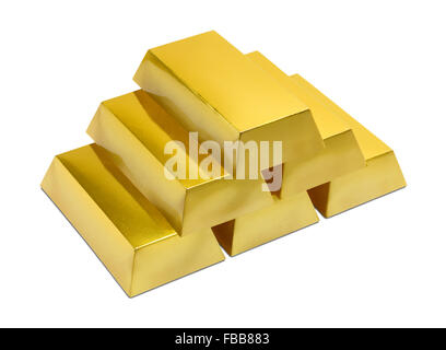 Pila di barre di oro su sfondo bianco. Foto Stock